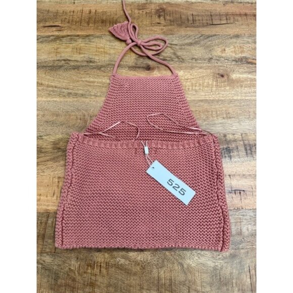 525 AMERICA Born in BKLYN Terracotta Tan Boho Knit Tassle Tie Halter Top XS Beac - Picture 5 of 13